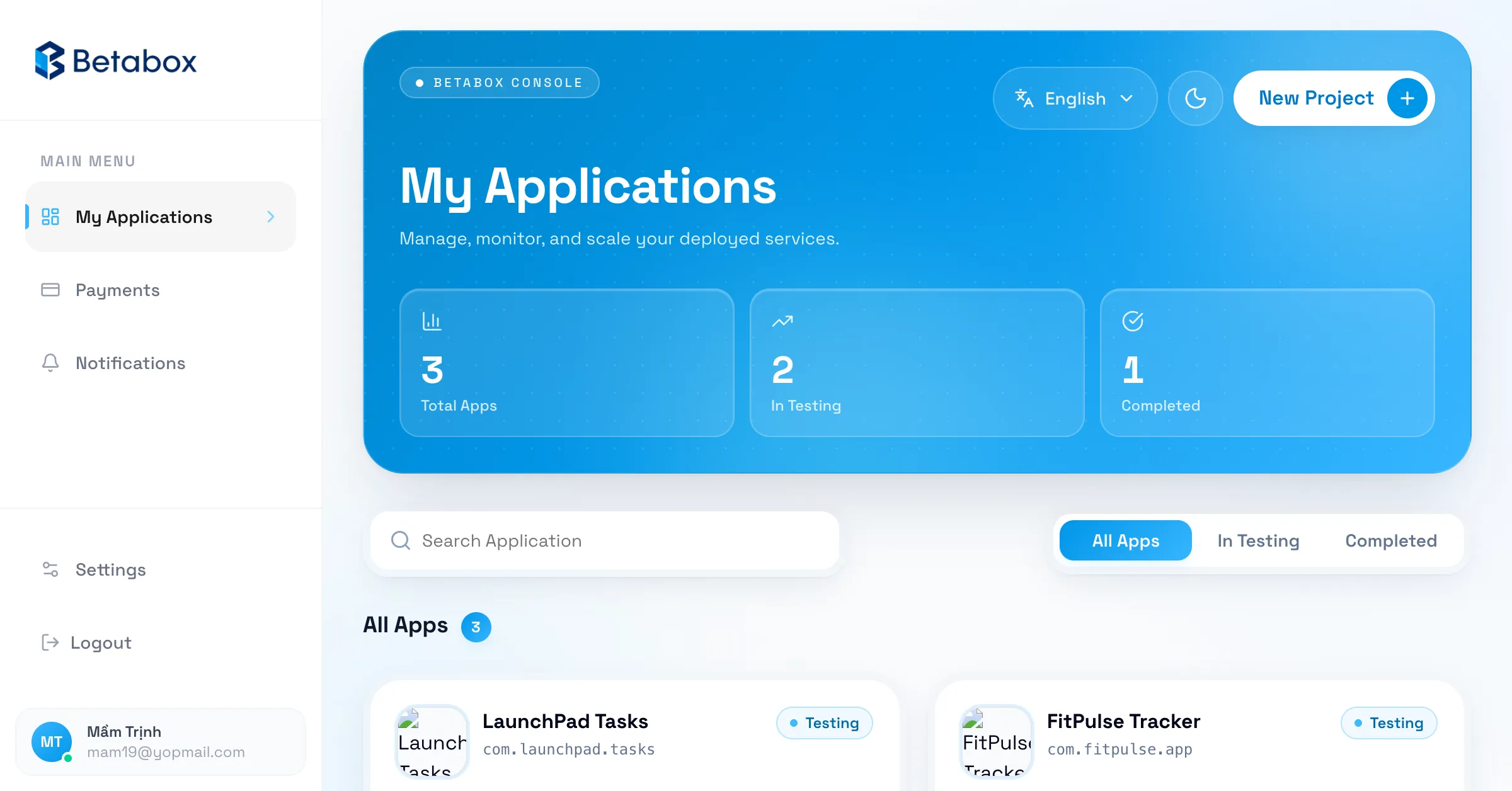 BetaBox dashboard preview